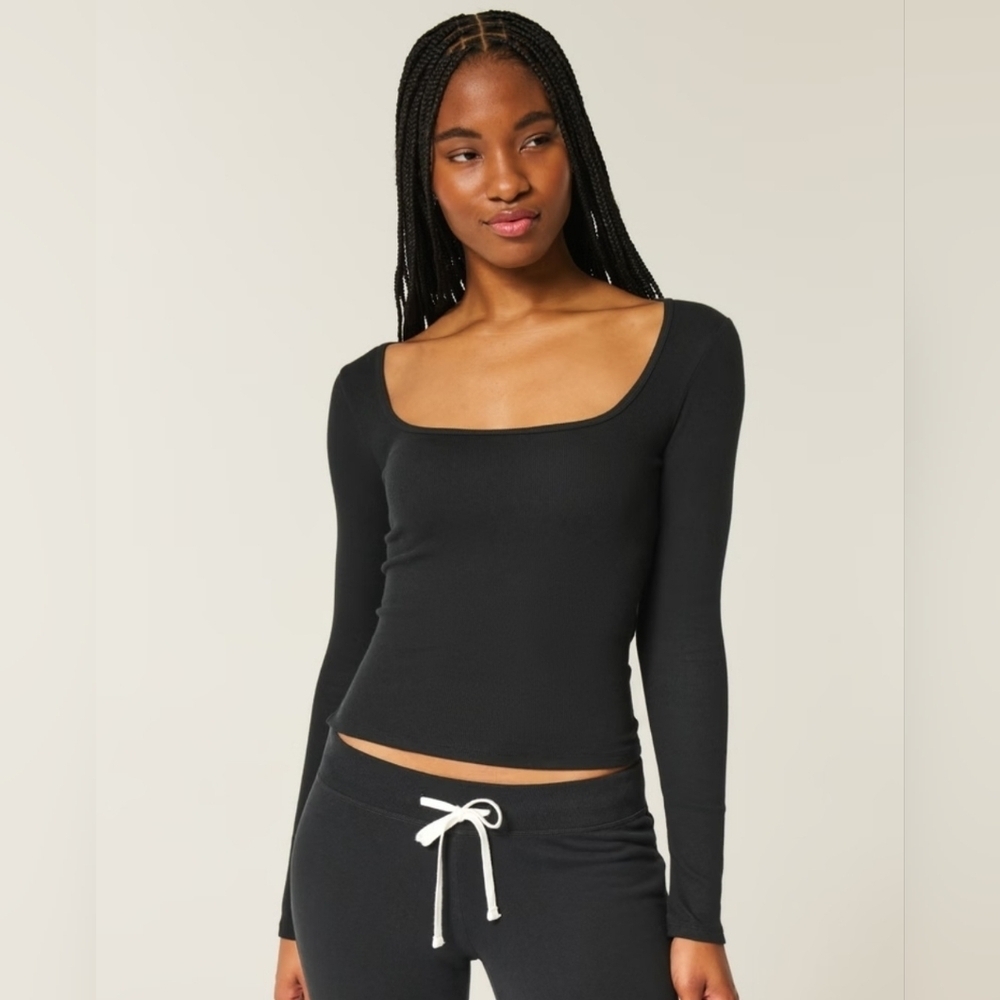 Hollister Black Square Neck Top, Size XL